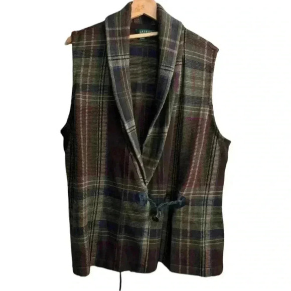 Ralph Lauren Wrap Vest Women Size 2X Plaid Academia Western Layering Piece - Picture 1 of 13